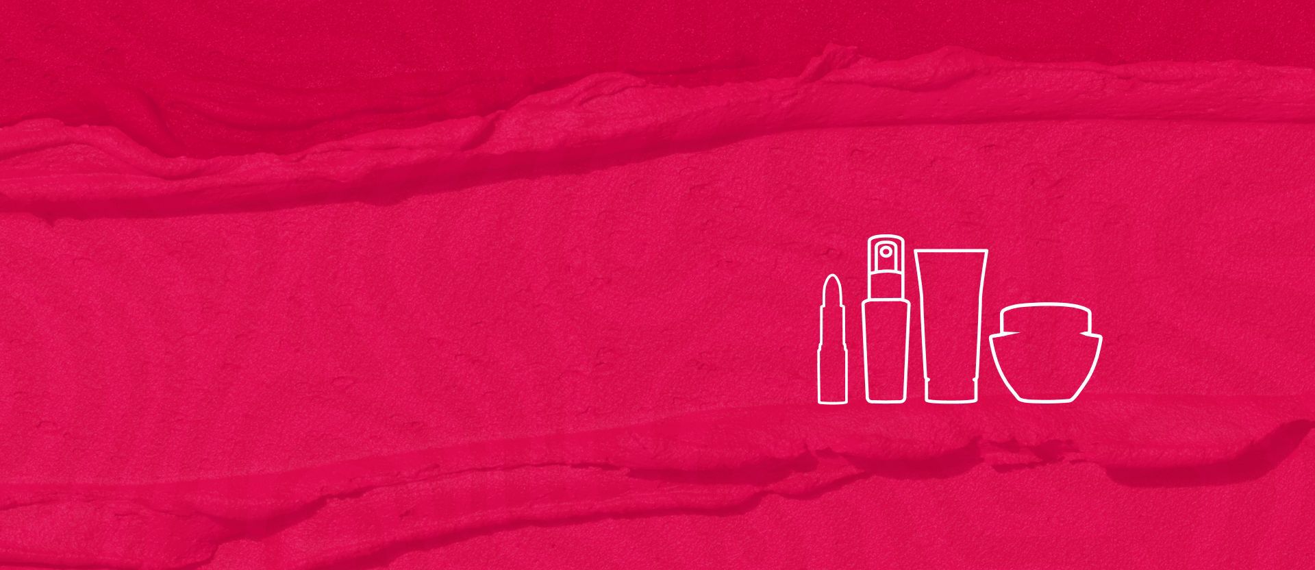 Imagem com fundo vermelho texturizado mostra silhuetas brancas de quatro produtos Avon. 