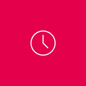 Imagem com fundo vermelho mostra ícone branco minimalista de relógio.