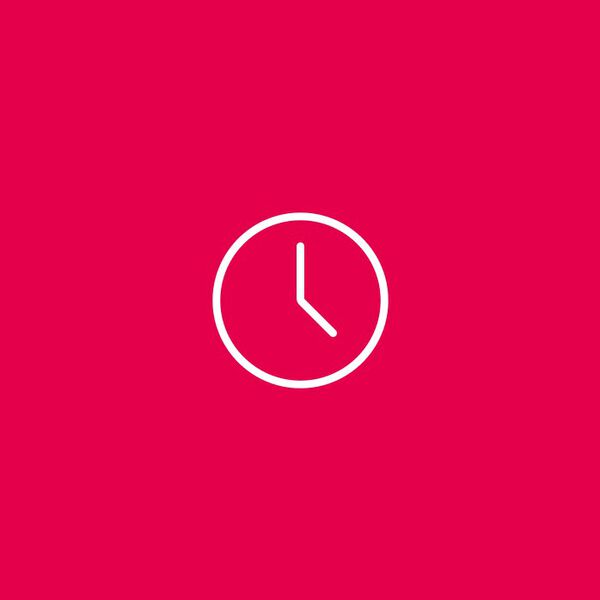 Imagem com fundo vermelho mostra ícone branco minimalista de relógio.