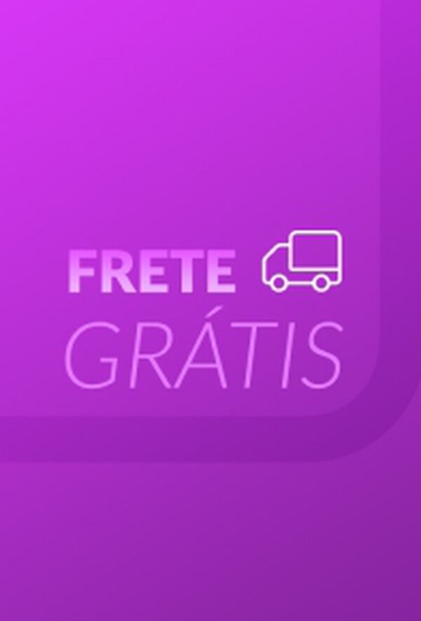 Em fundo em tons de roxo, ilustração branca de caminhão com texto “frete grátis”.
