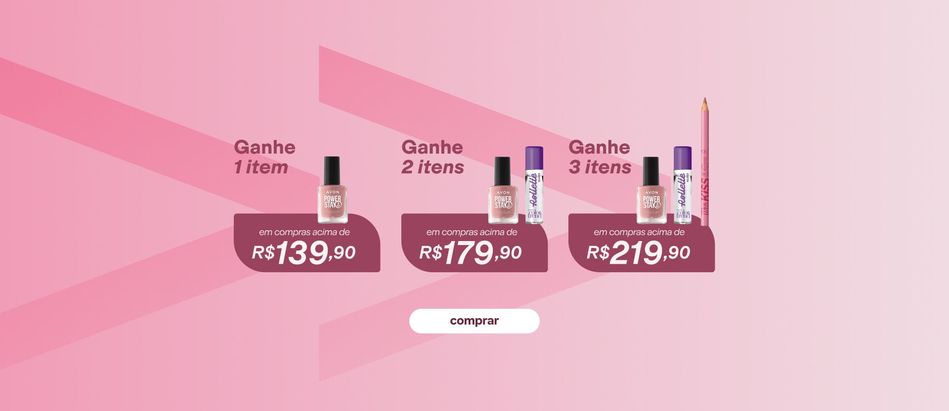 Banner com foto de família sorridente em quarto aconchegante. Em painel verde à esquerda, anúncio "festival de cuidados diários", até 40% OFF e a loção Avon Care Erva Doce 700ml.