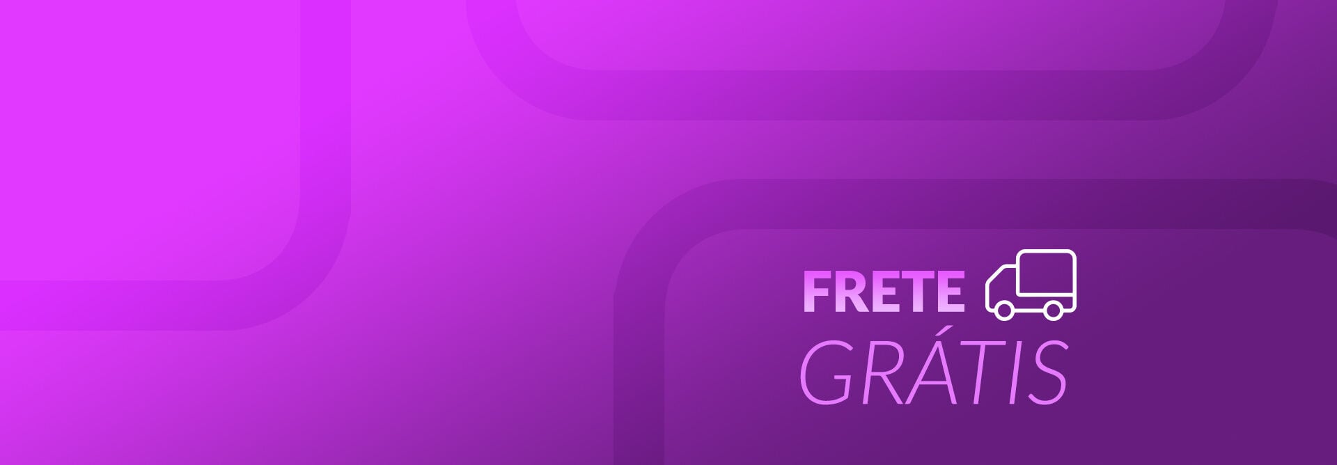 Ilustração de caminhão com a sentença "frete grátis", em fundo roxo.