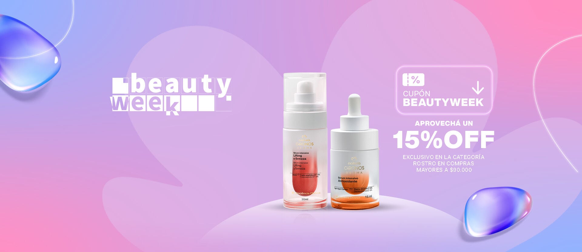 aprovechá un 15% OFF en la categoría ROSTRO superando los $90.000.