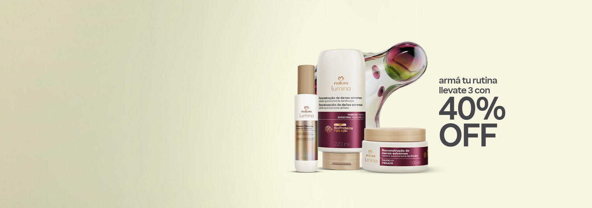 cuidá tu cabello con Lumina llevá 3 productos con 40%OFF