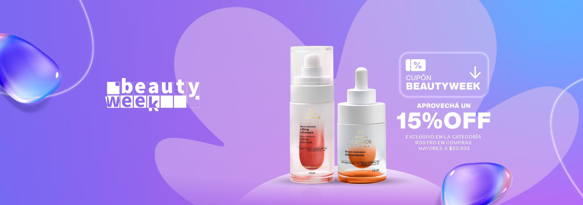 aprovechá un 15% OFF en la categoría ROSTRO superando los $90.000.