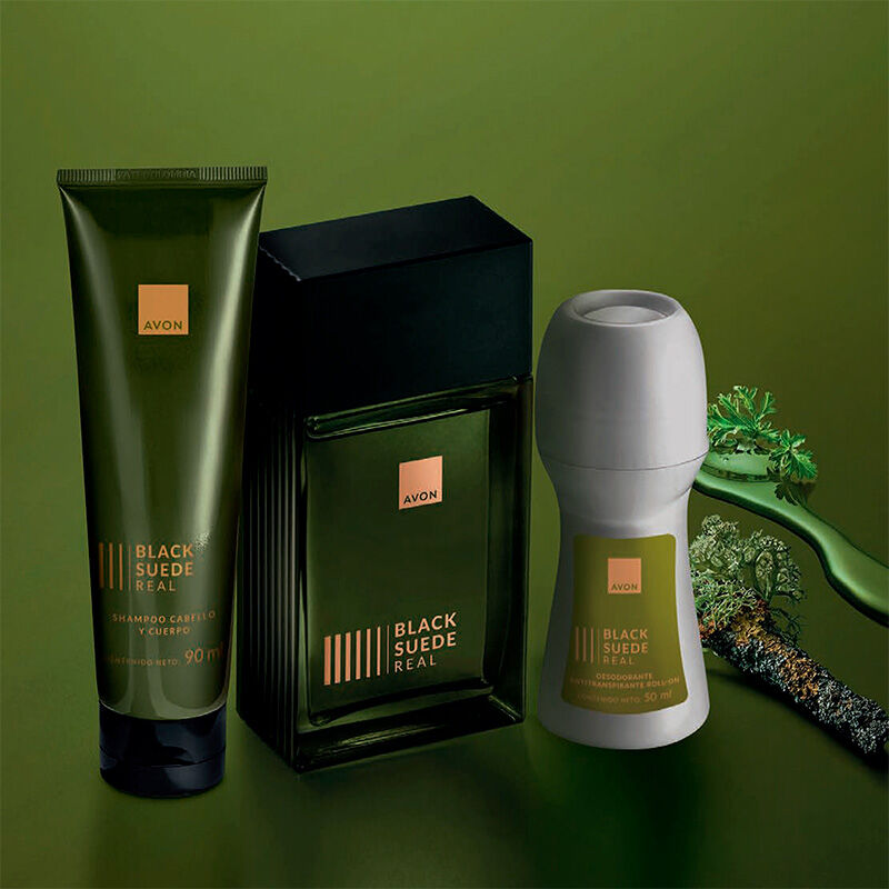 Shampoo Cabello
y Cuerpo 90 ml
+ Black Suede Real
Eau de Toilette
100 ml
+ Desodorante
Antitranspirante
Roll-on 50ml