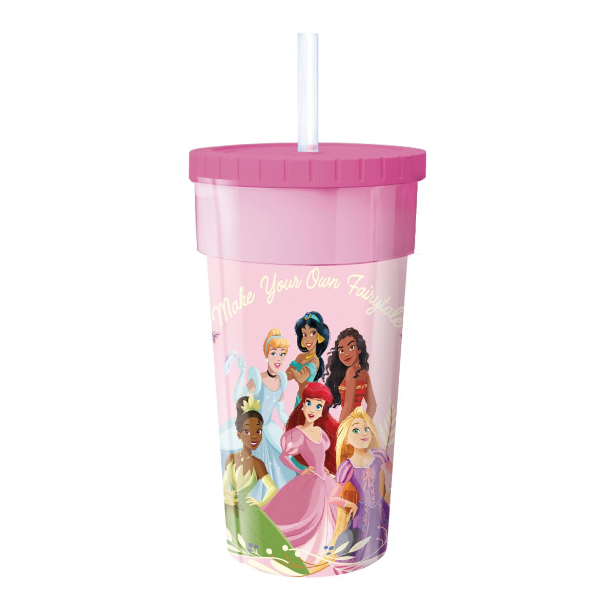 Vaso con Tapa y Sorbete Princesas