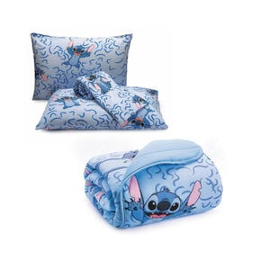 Kit Jogo de Cama e Edredom Casal Stitch