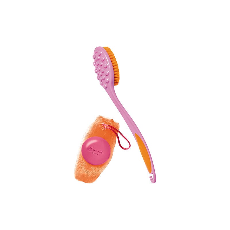 Kit Escova + Esponja De Banho Bicolor Laranja