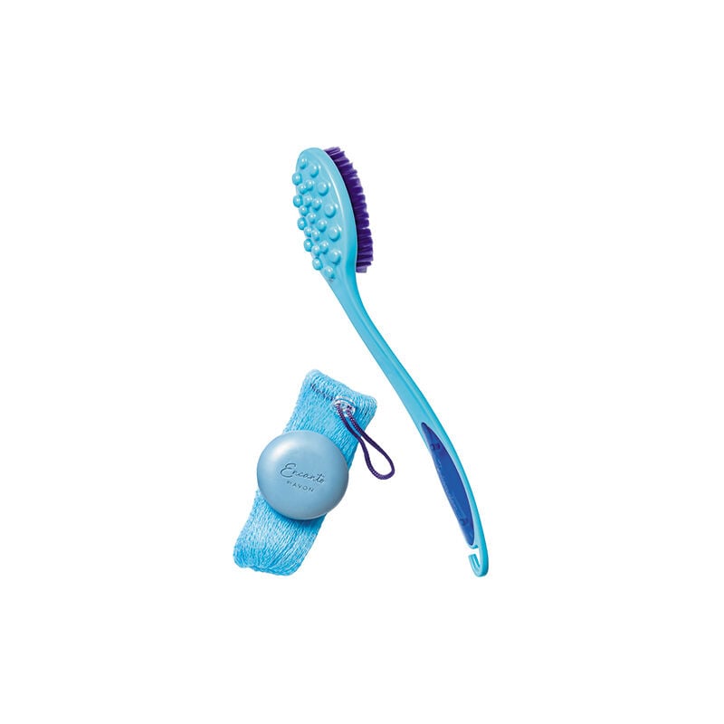 Kit Escova + Esponja De Banho Bicolor Azul