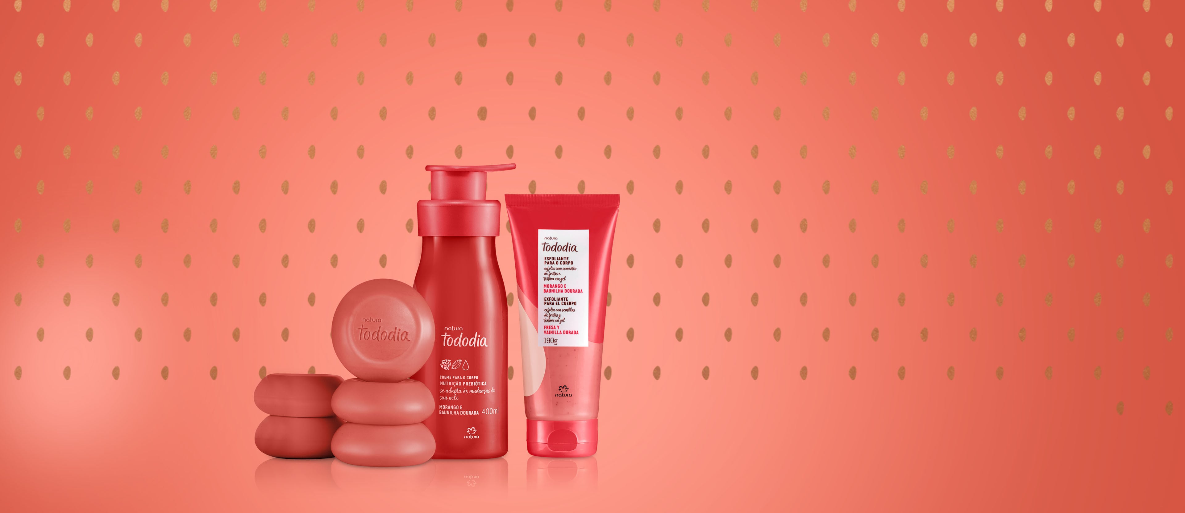 Kit Jabón, Hidratante y Exfoliante Tododia Fresa y Vainilla Dorada