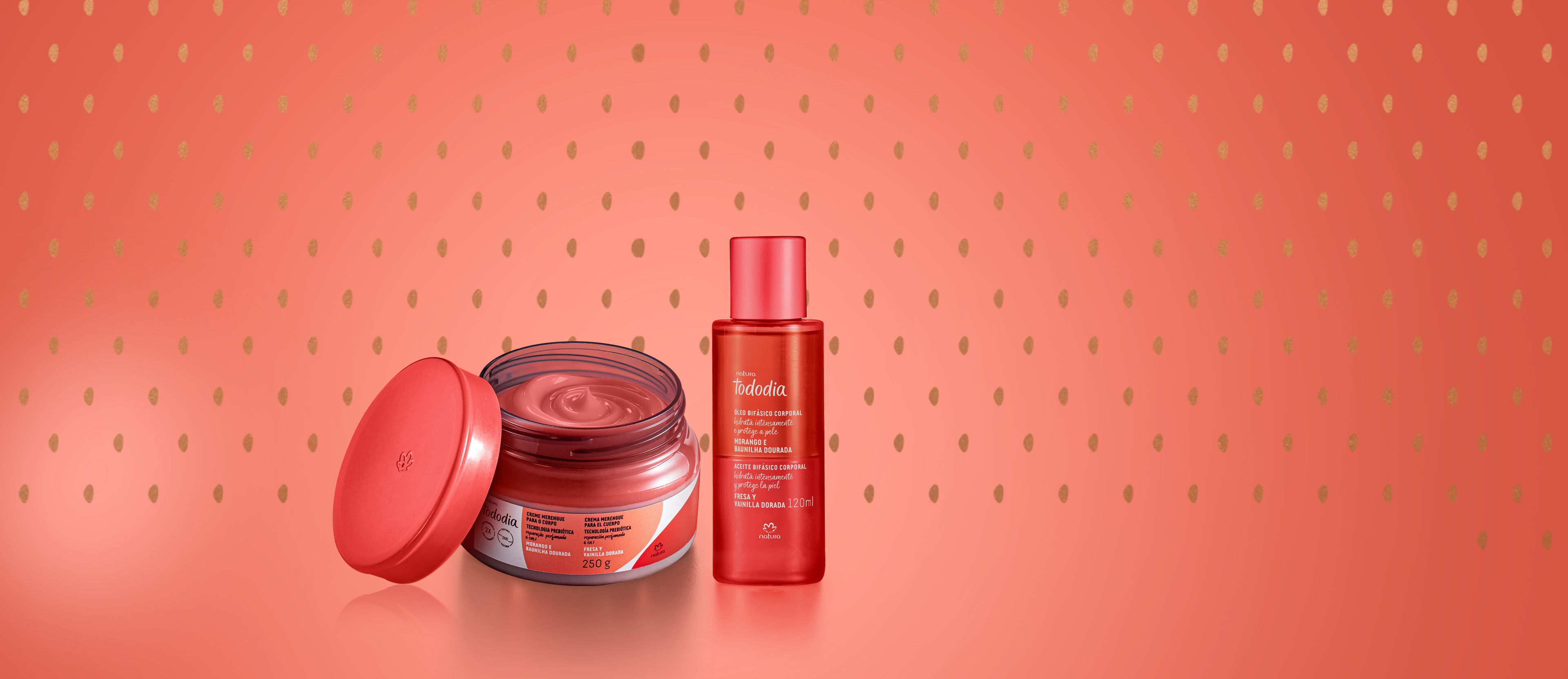 Kit Crema Merengue y Aceite Corporal Bifásico Natura Tododia Fresa y Vainilla Dorada
