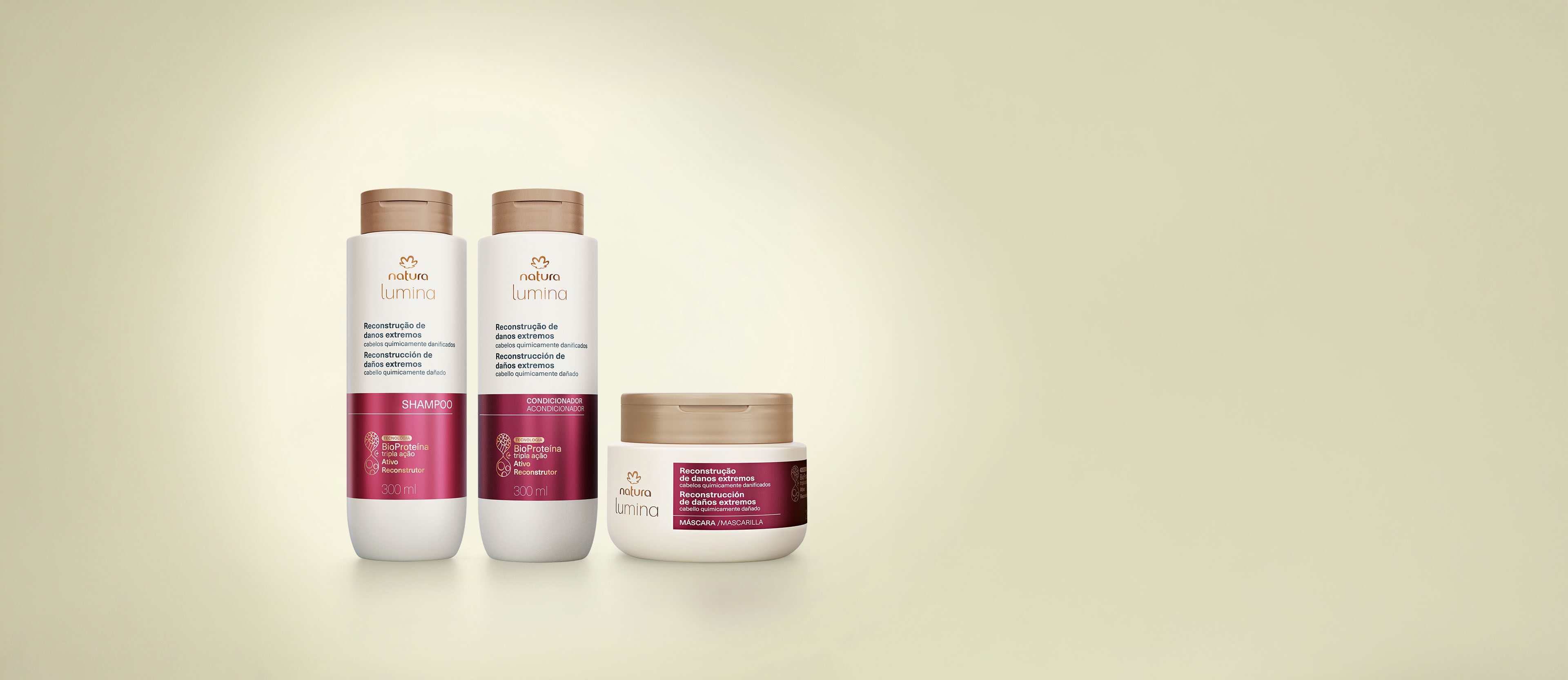 Kit shampoo, Acondicionador y Mascarilla Lumina Reconstrucción de Daños Extremos