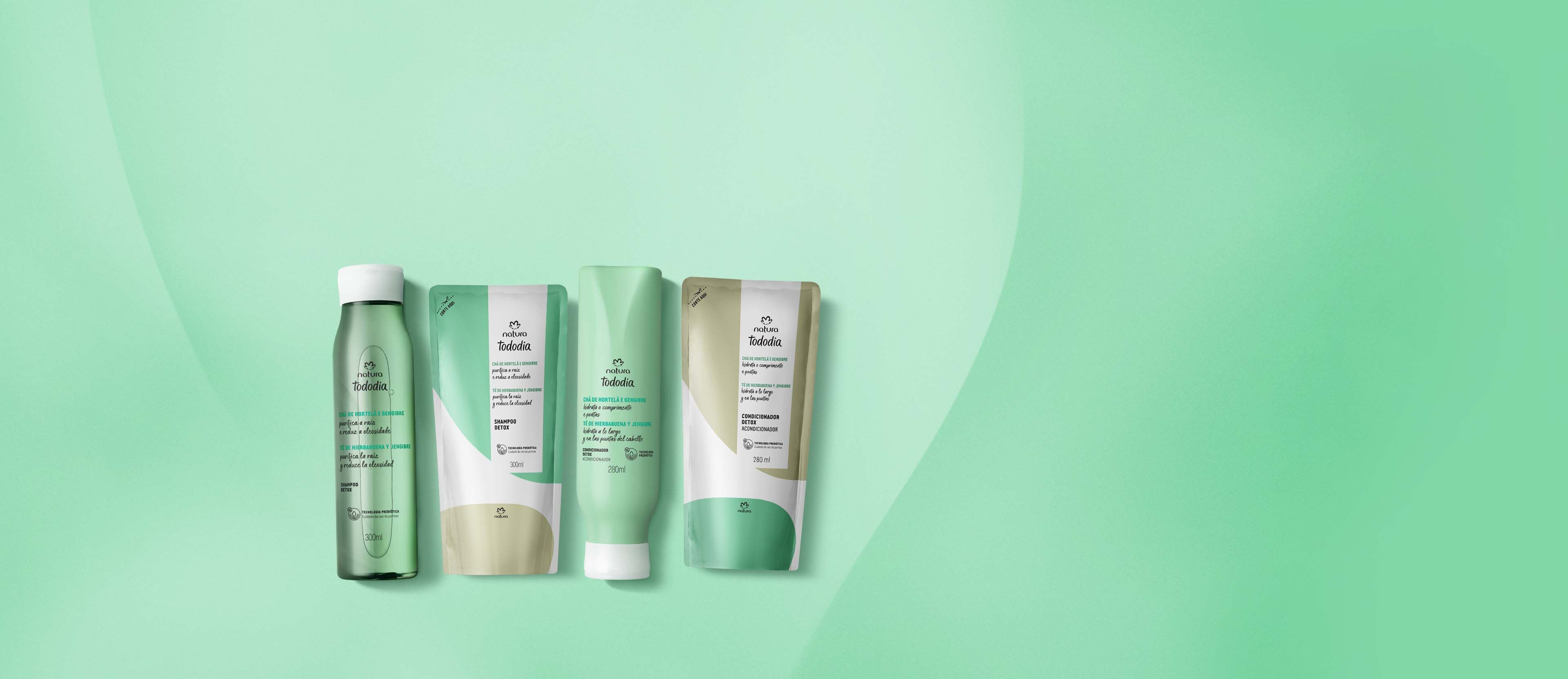 Kit Shampoo y Acondicionador Detox Tododia Té de Menta y Jengibre con Repuestos (4 productos)