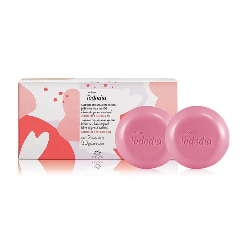 Caja de Jabones en barra puro vegetal Tododia Frambuesa y pimienta rosa - 2u de 90g