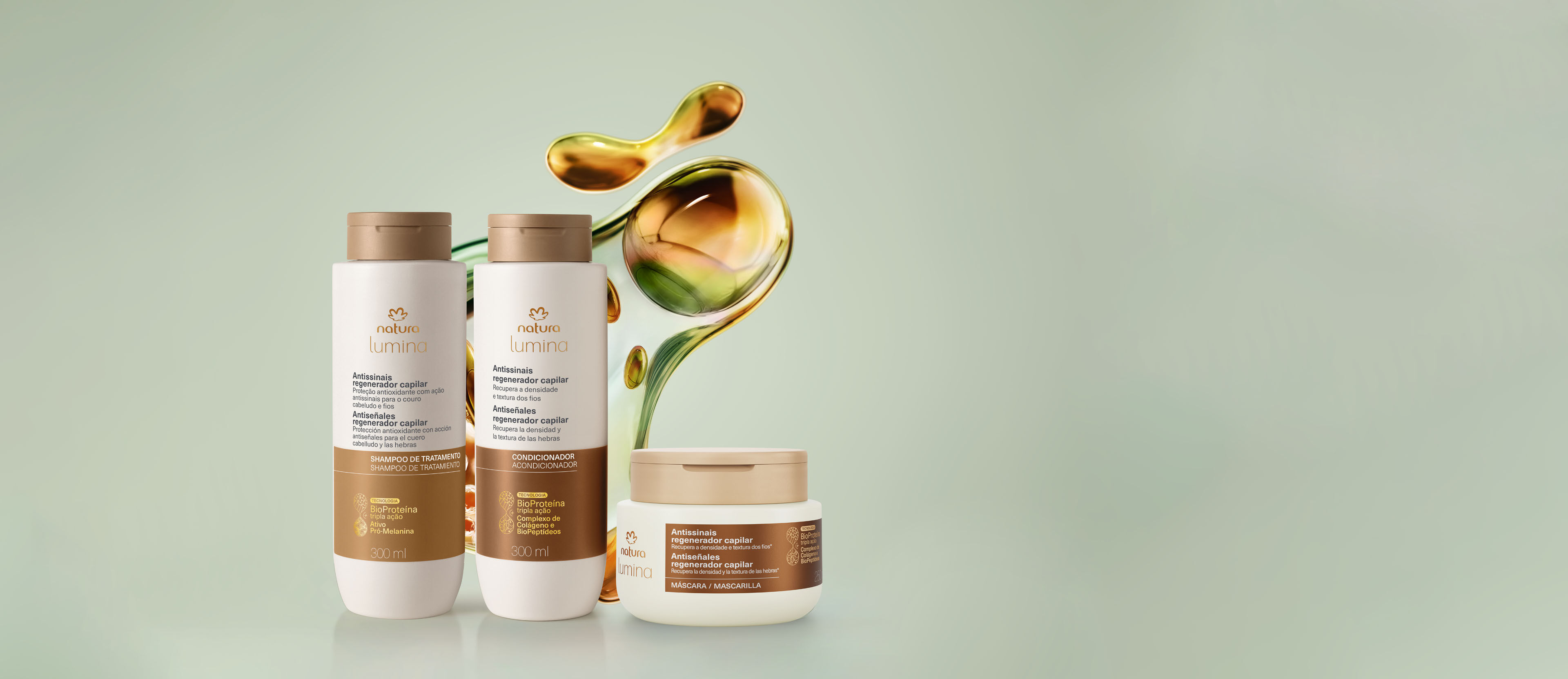 Kit shampoo, Acondicionador y Mascarilla Antiedad y Regenerador Capilar Natura Lumina
