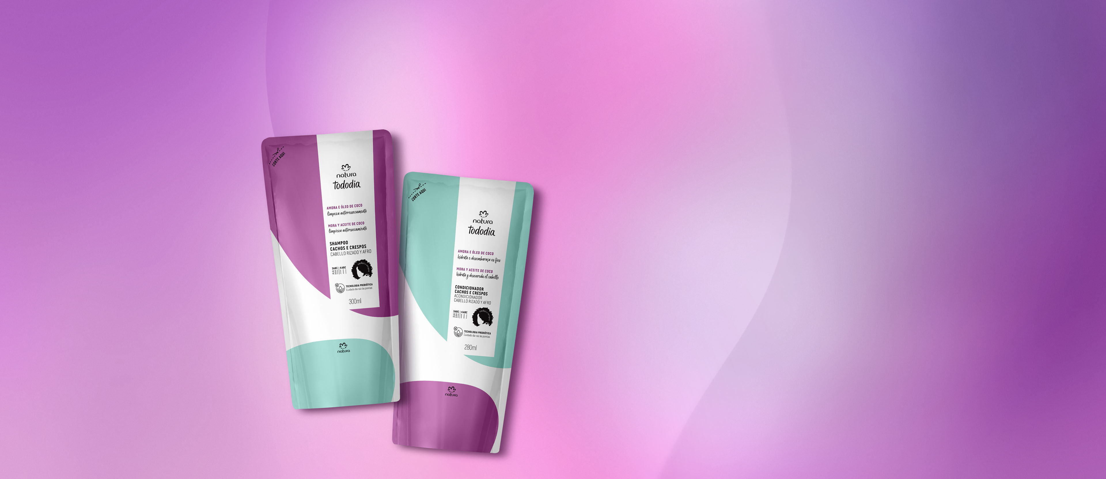 Kit Repuesto Shampoo y Acondicionador para Cabello Rizado y Crespo Tododia Mora y Aceite de Coco
