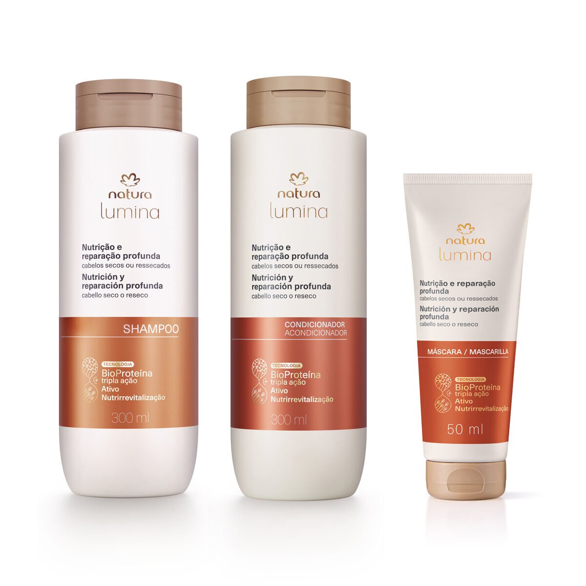 Kit Lumina Nutrición y Reparación Shampoo, Acondicionador y Máscara
