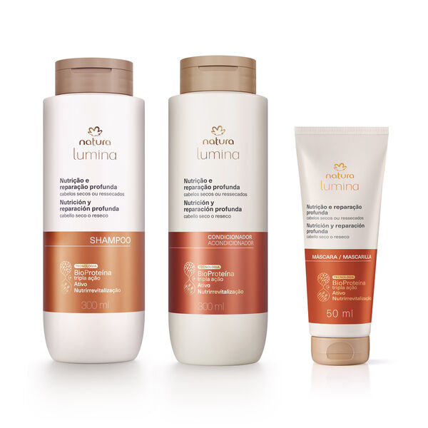 Kit Lumina Nutrición y Reparación Shampoo, Acondicionador y Máscara