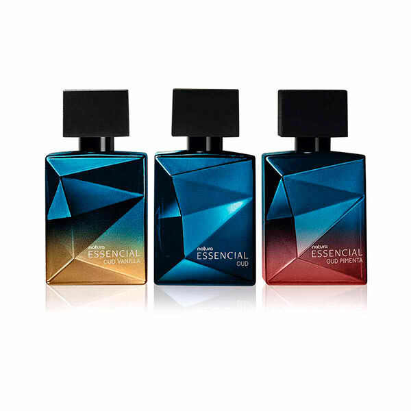 Trío de perfumes miniatura Essencial masculino oud vainilla - oud - oud pimienta -  3 x 25 ml