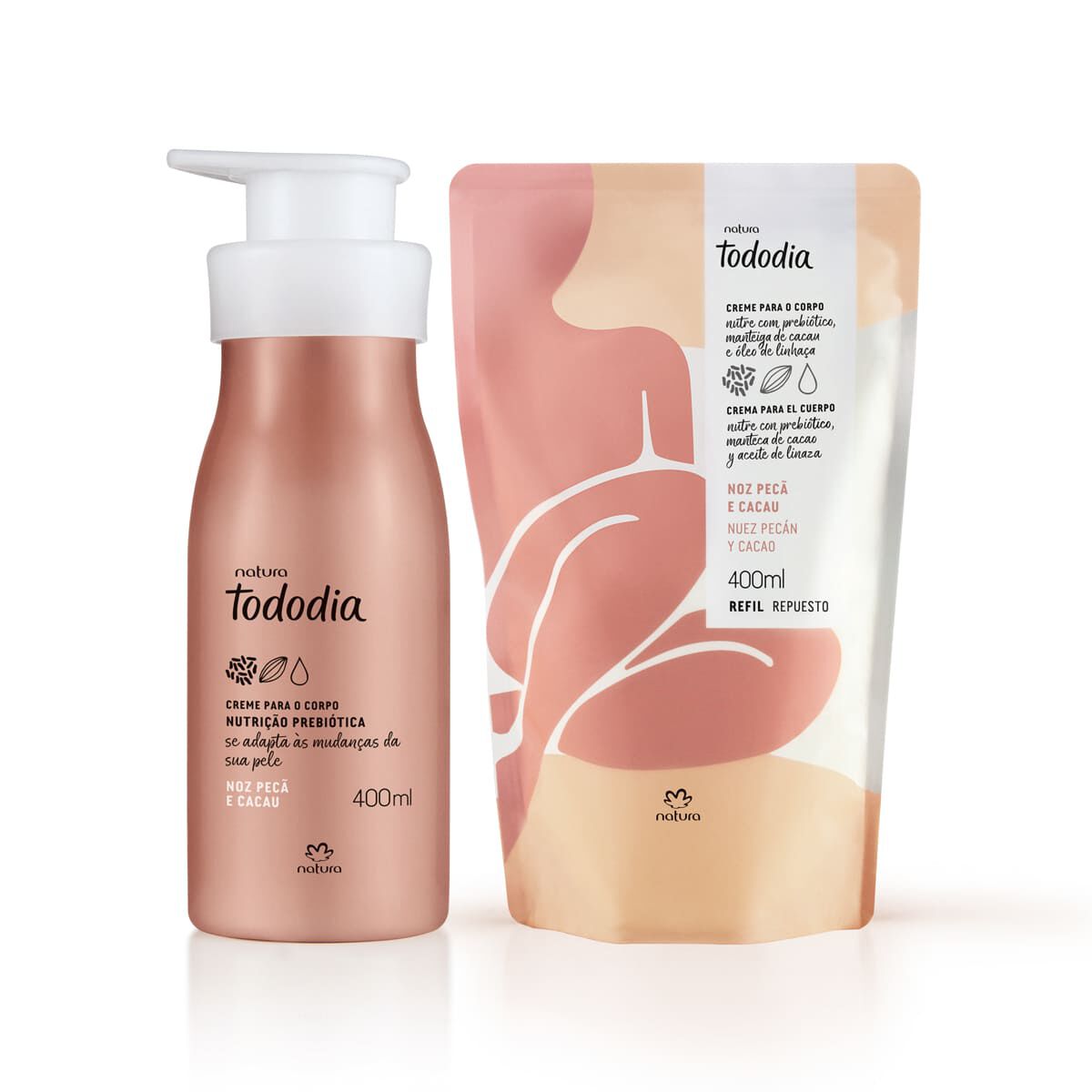 Kit Creme Desodorante Nutritivo para O Corpo Tododia Noz Peca e Cacau com Refil