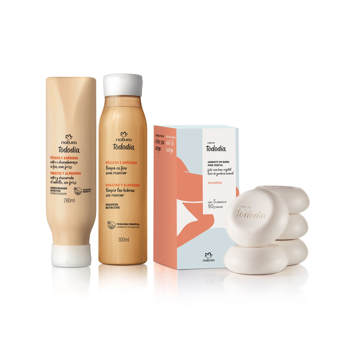 Kit Nutritivo Tododia Pêssego e Amêndoa e Sabonete Macadâmia (3 produtos)