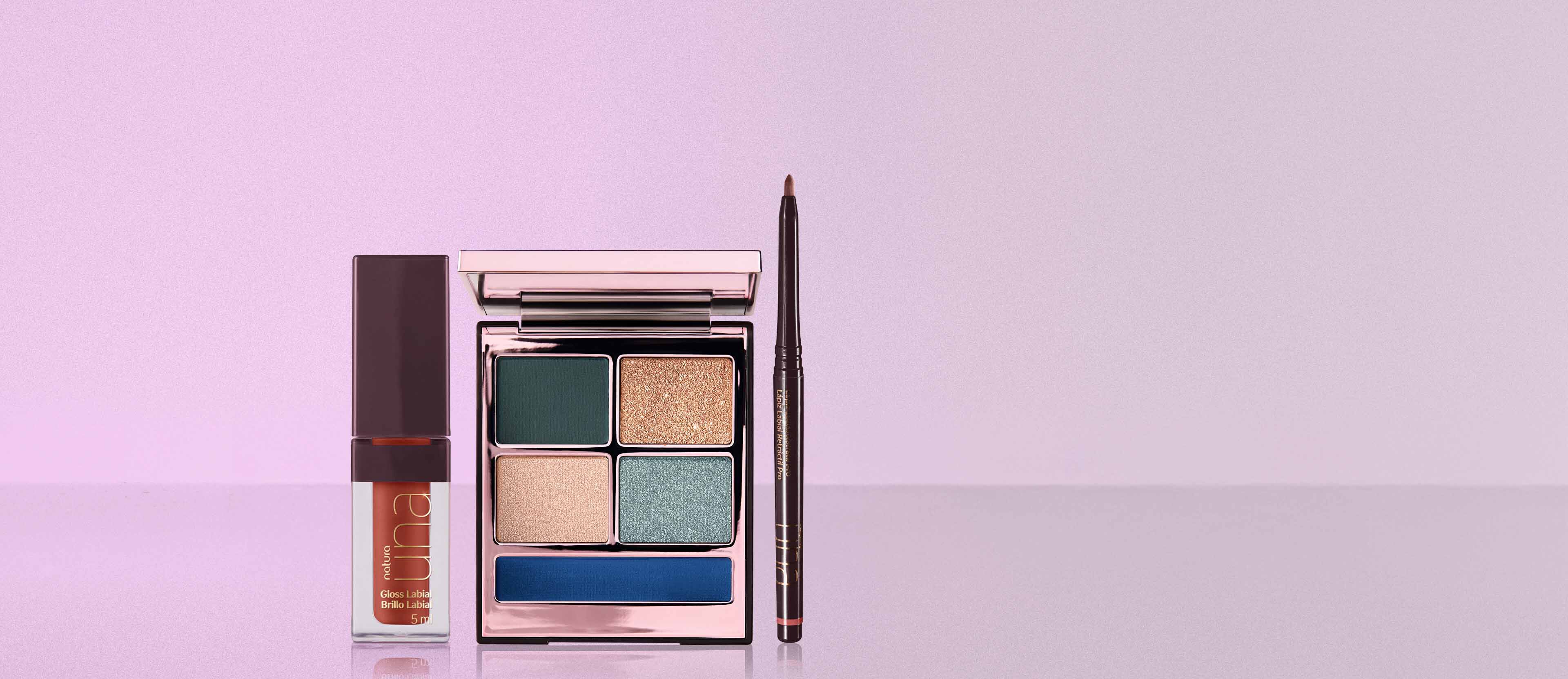 Kit PRO Palette, Lápis Labial e Gloss Marrom Natura UNA