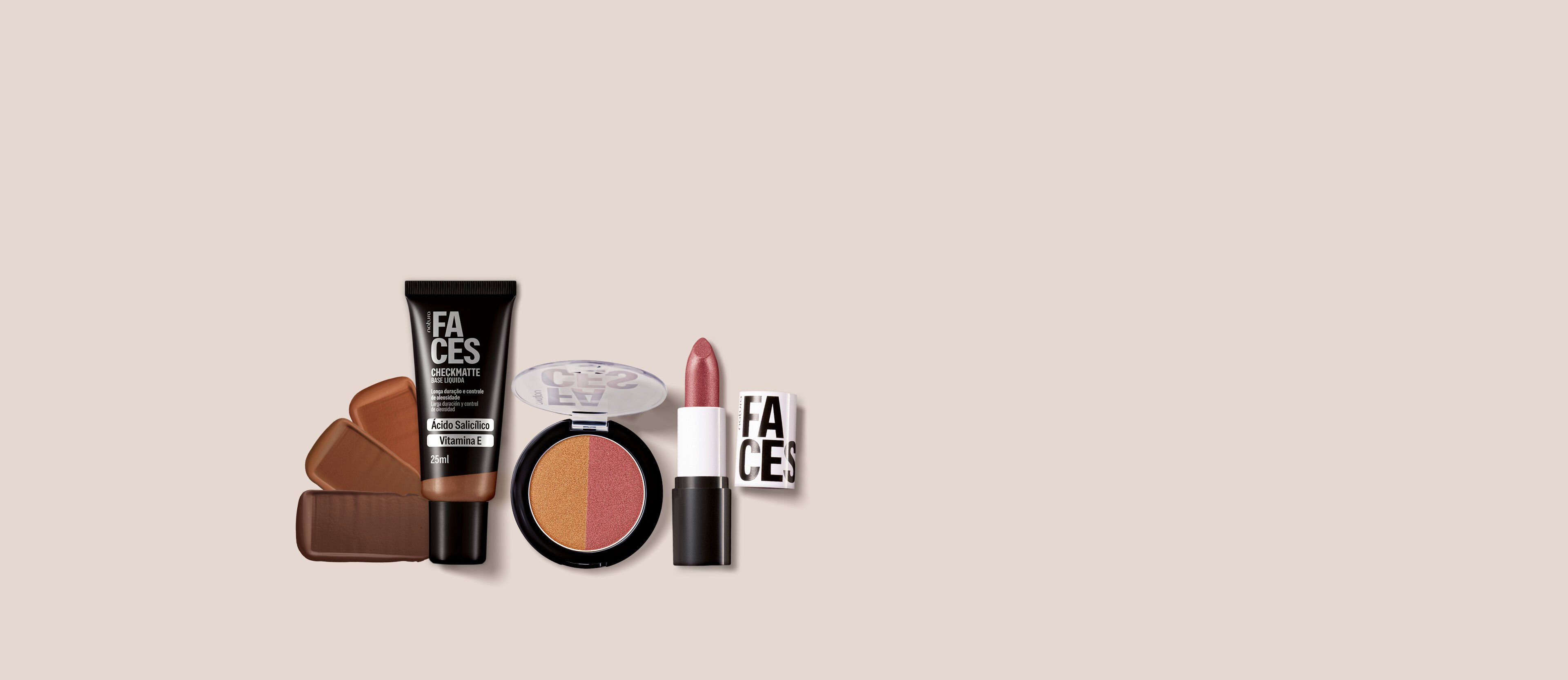 Kit Faces Base Checkmatte, Duo Super Brilho e Batom Cremoso