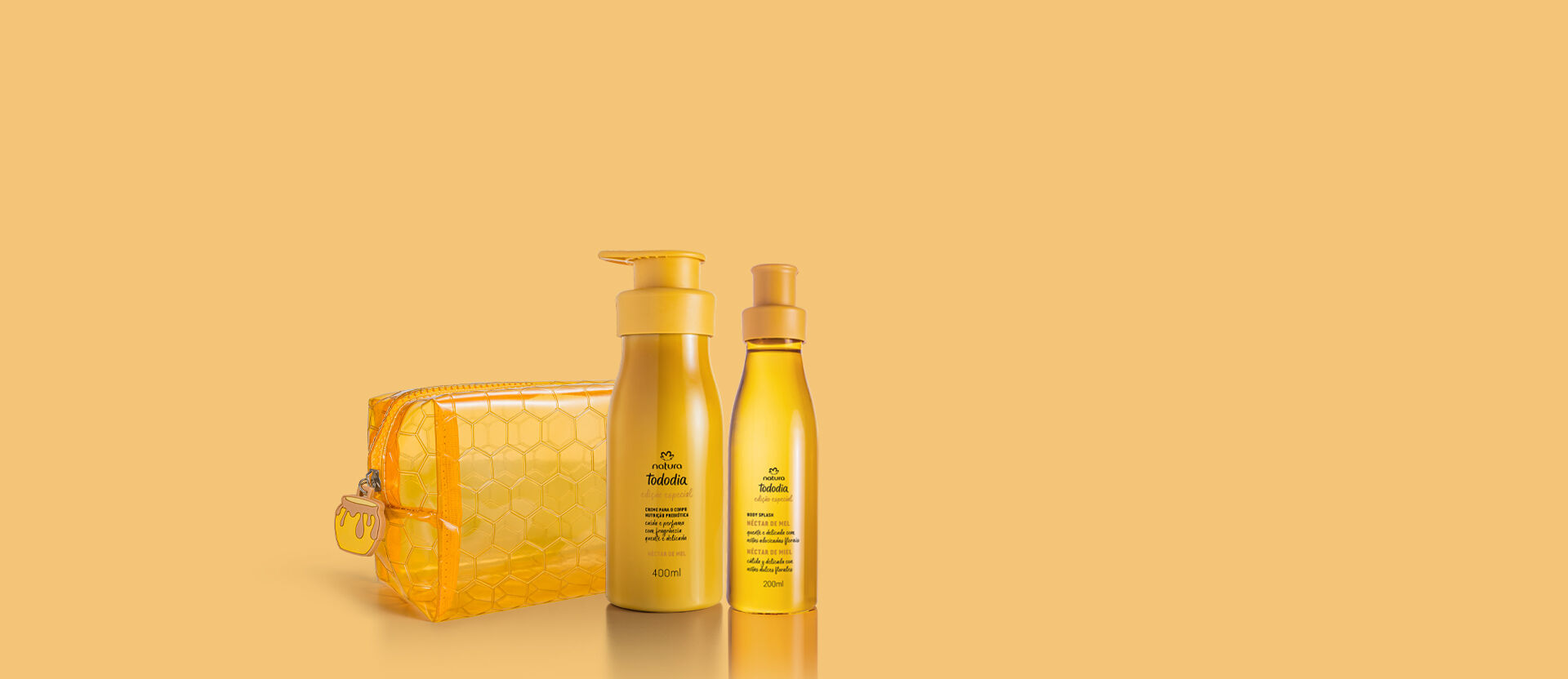 Kit Tododia Body Splash, Creme para o Corpo e Nécessaire Néctar de Mel (3 produtos)