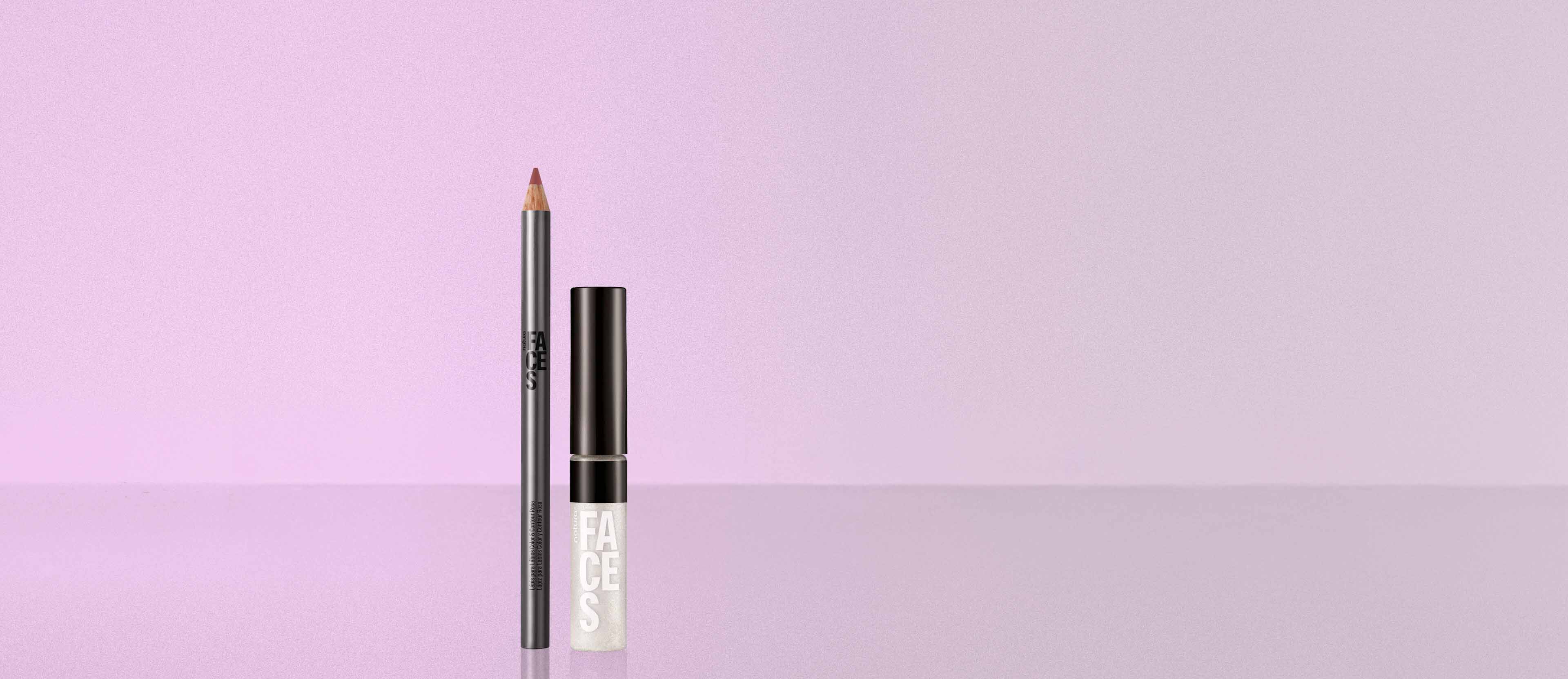 Kit Lápis para Lábios Rosa e Gloss Holográfico Natura Faces