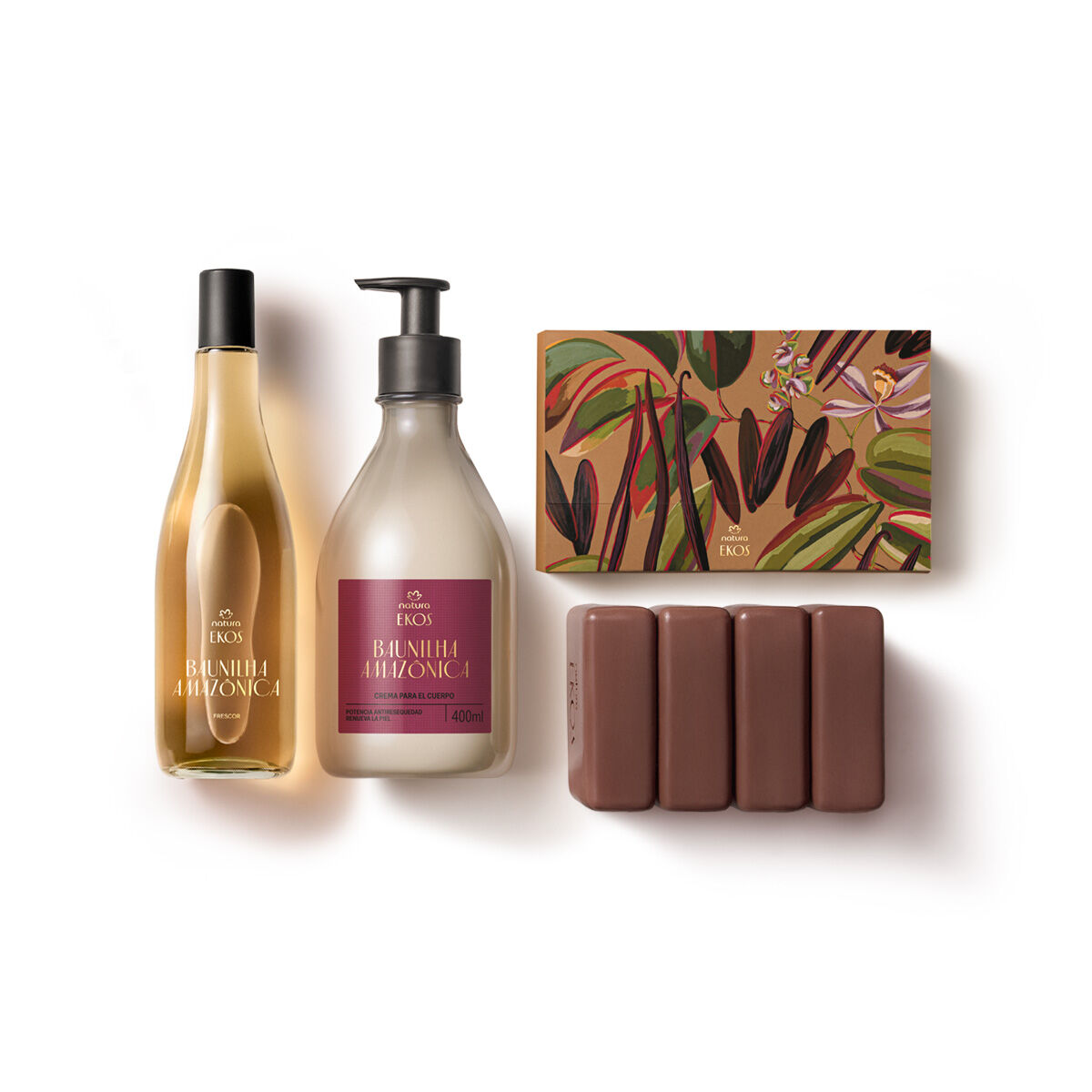Kit Ekos Creme para o Corpo, Sabonete em Barra e Colônia Baunilha Amazônica (3 produtos)