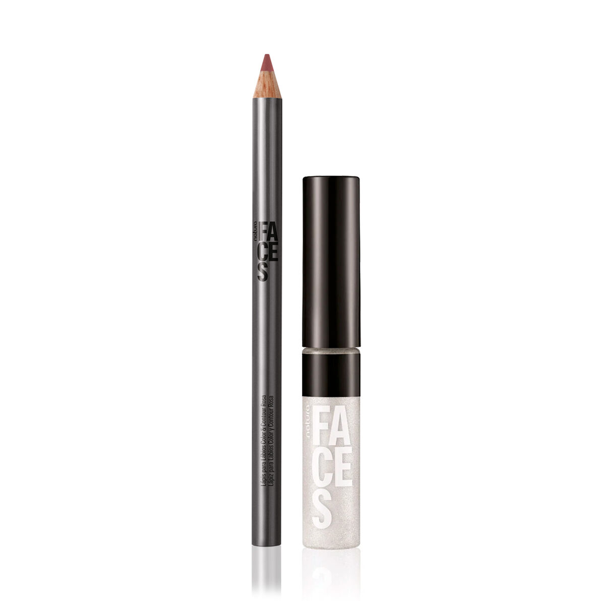 Kit Lapis para Labios Rosa e Gloss Holografico Natura Faces (2 Produtos)