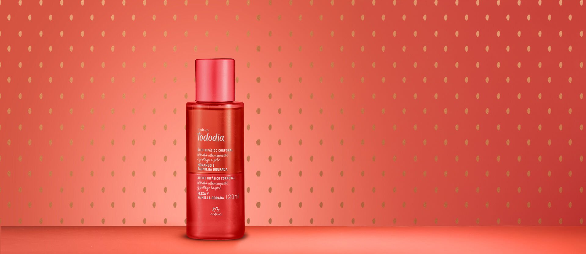 Óleo Bifásico Corporal Tododia Morango e Baunilha Dourada