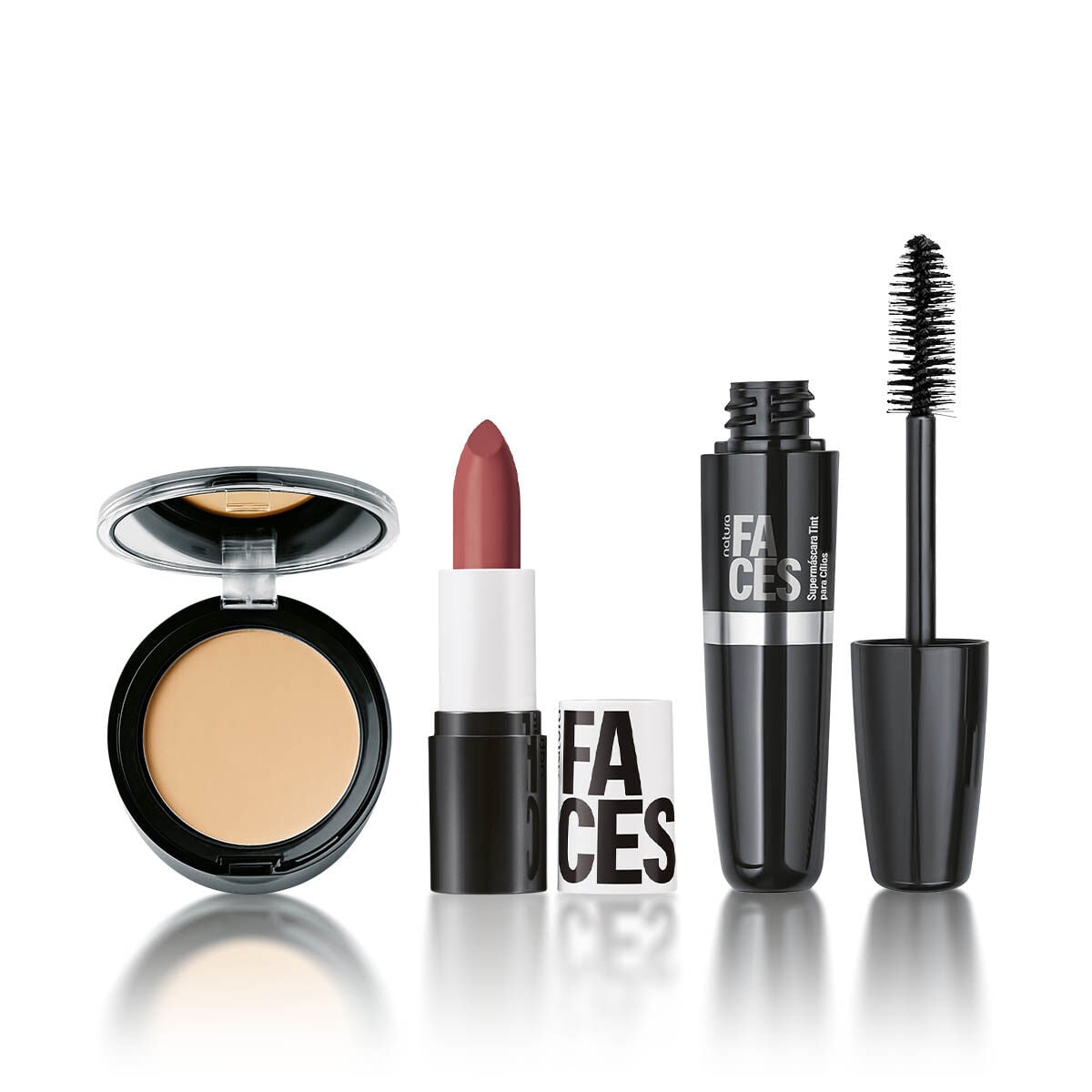 Kit Faces Po Compacto, Batom Matte e Máscara de Cilios Tint