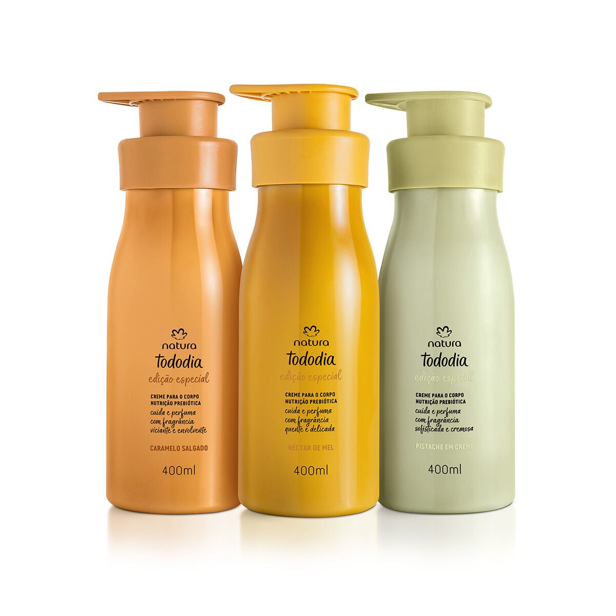 Kit Tododia Creme Desodorante Nutritivo para O Corpo Pistache, Caramelo Salgado e Nectar de Mel 3 Produtos de 400 Ml