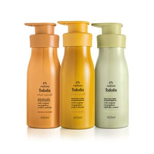 Kit Tododia Creme Desodorante Nutritivo para o Corpo Pistache, Caramelo Salgado e Néctar de Mel 3 produtos de 400 ml
  