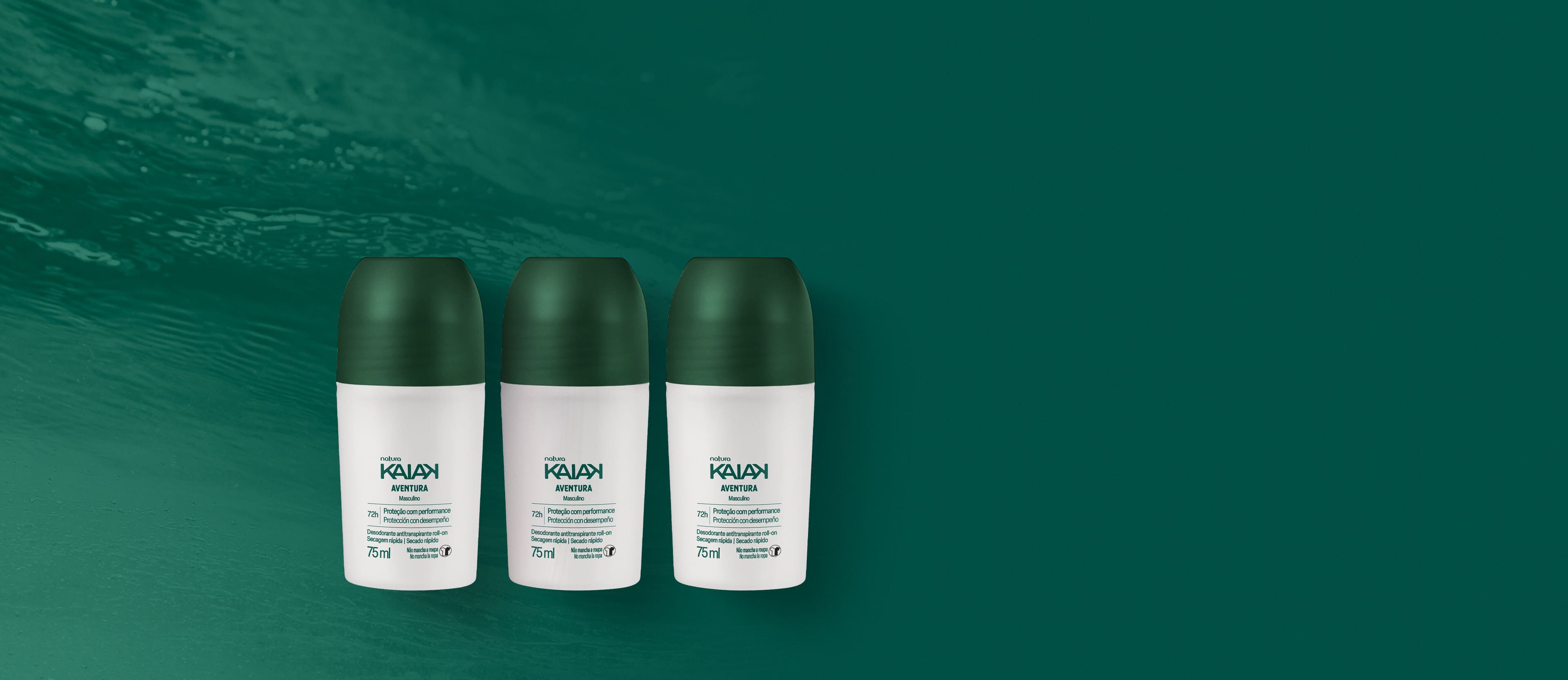 Kit Desodorante Antitranspirante Roll-on Kaiak Aventura Masculino (3 unidades)