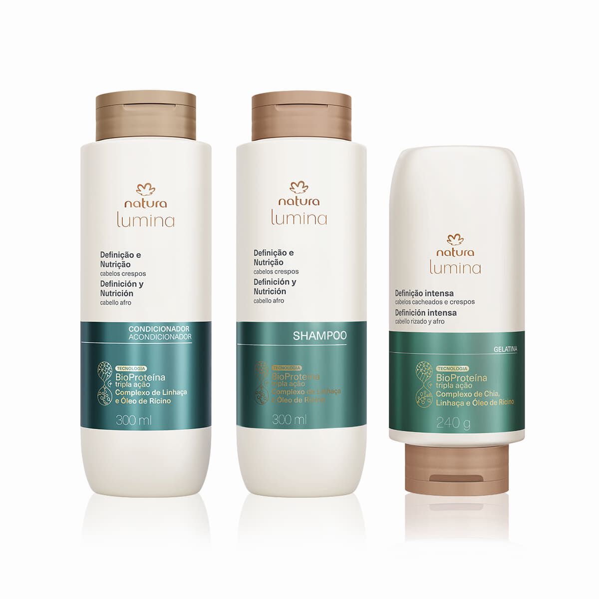 Kit Lumina Crespos Shampoo, Condicionador e Gelatina (3 produtos) Kit Lumina Crespos Shampoo, Condicionador e Gelatina (3 produtos)
