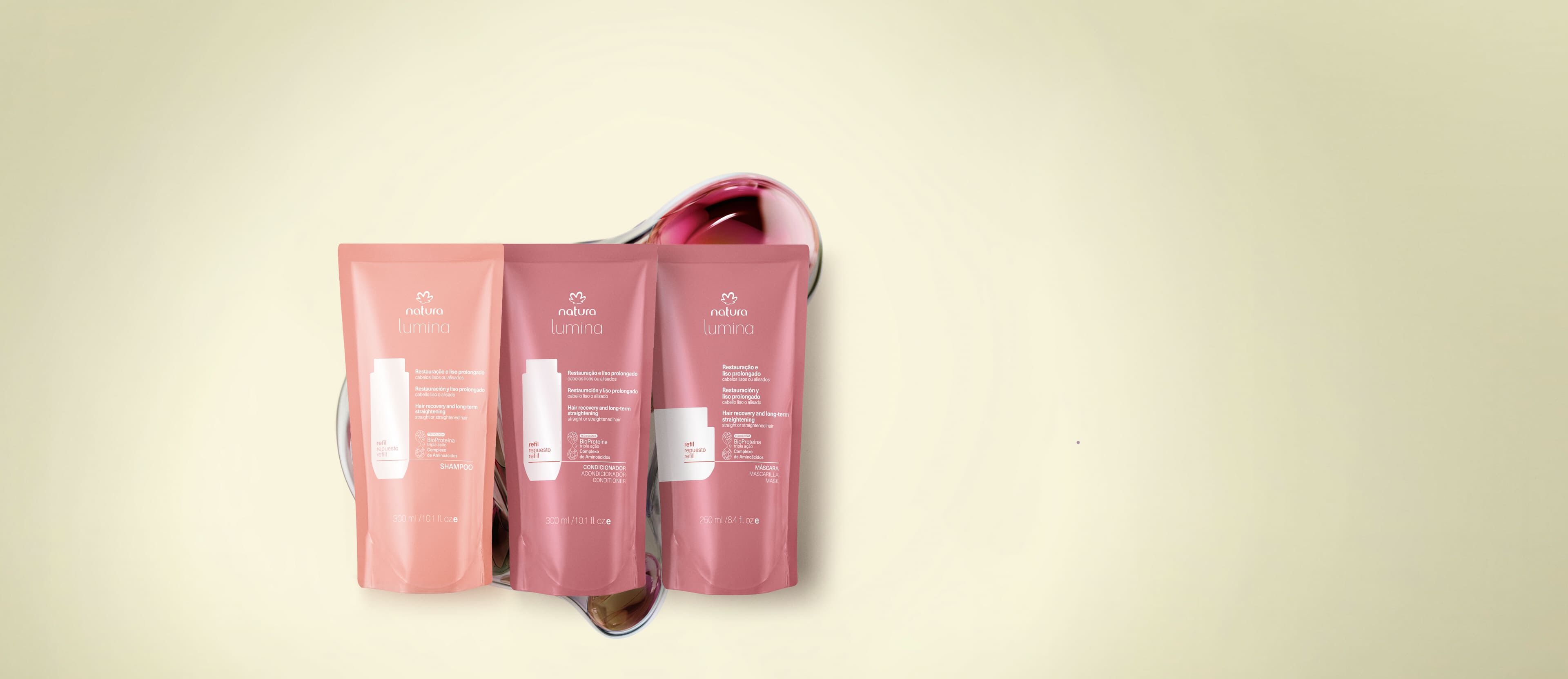 Kit Refil Shampoo, Condicionador e Máscara Lumina para Restauração e Liso Prolongado