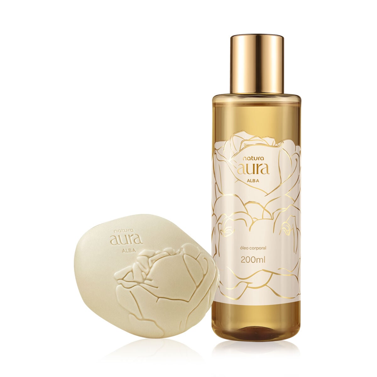 Kit Óleo Corporal Perfumado e Sabonete em Barra Natura Aura Alba