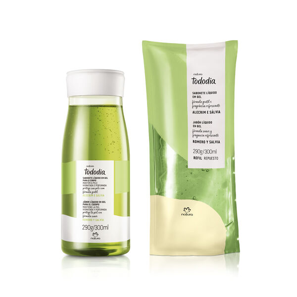 Kit Sabonete Líquido em Gel para o Corpo Tododia Alecrim e Sálvia com Refil