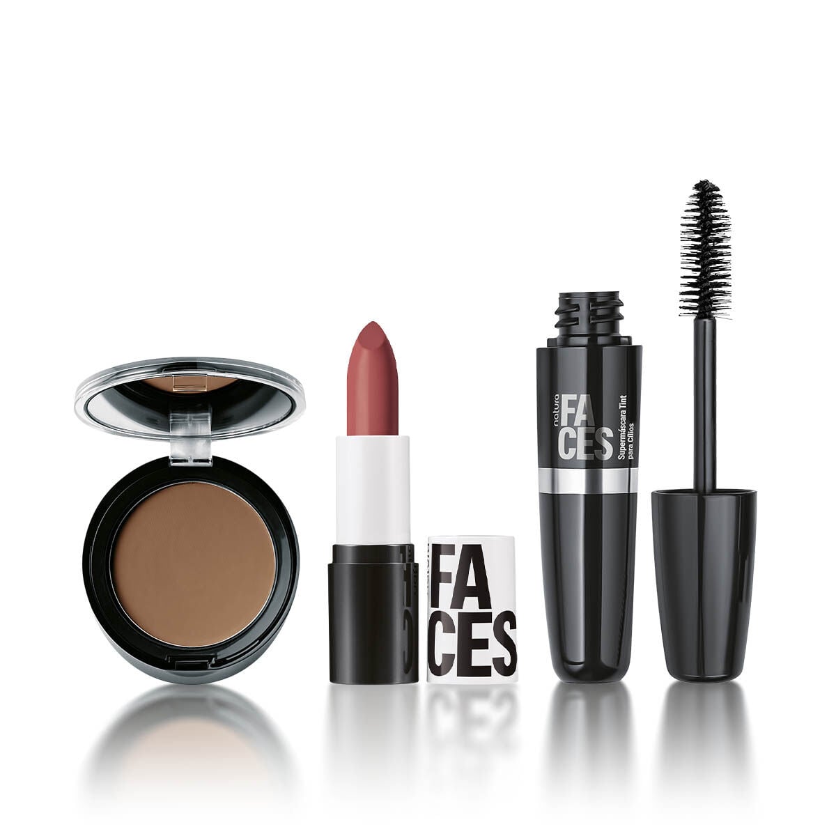 Kit Faces Po Compacto, Batom Matte e Máscara de Cilios Tint