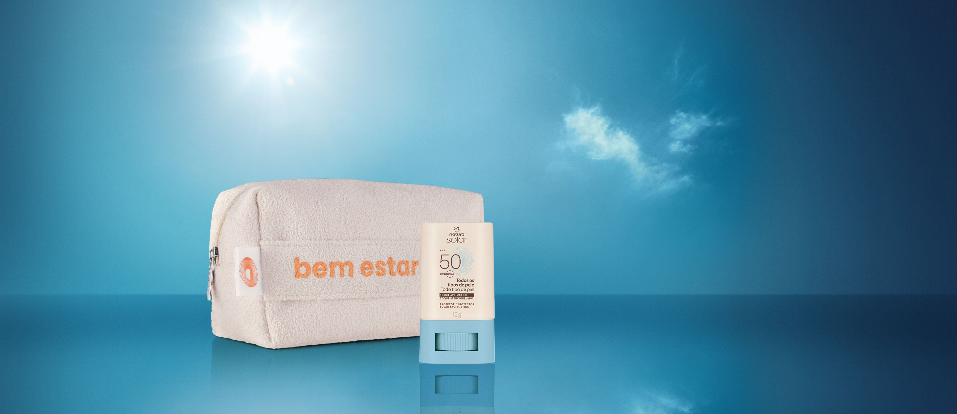 Kit Protetor Solar Facial Stick FPS 50 e Nécessaire Natura Solar