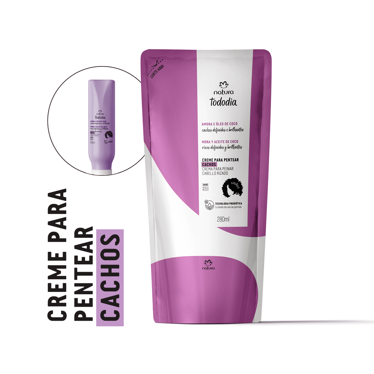 Refil Creme para Pentear Cachos Tododia Amora e Óleo de Coco 280 ml