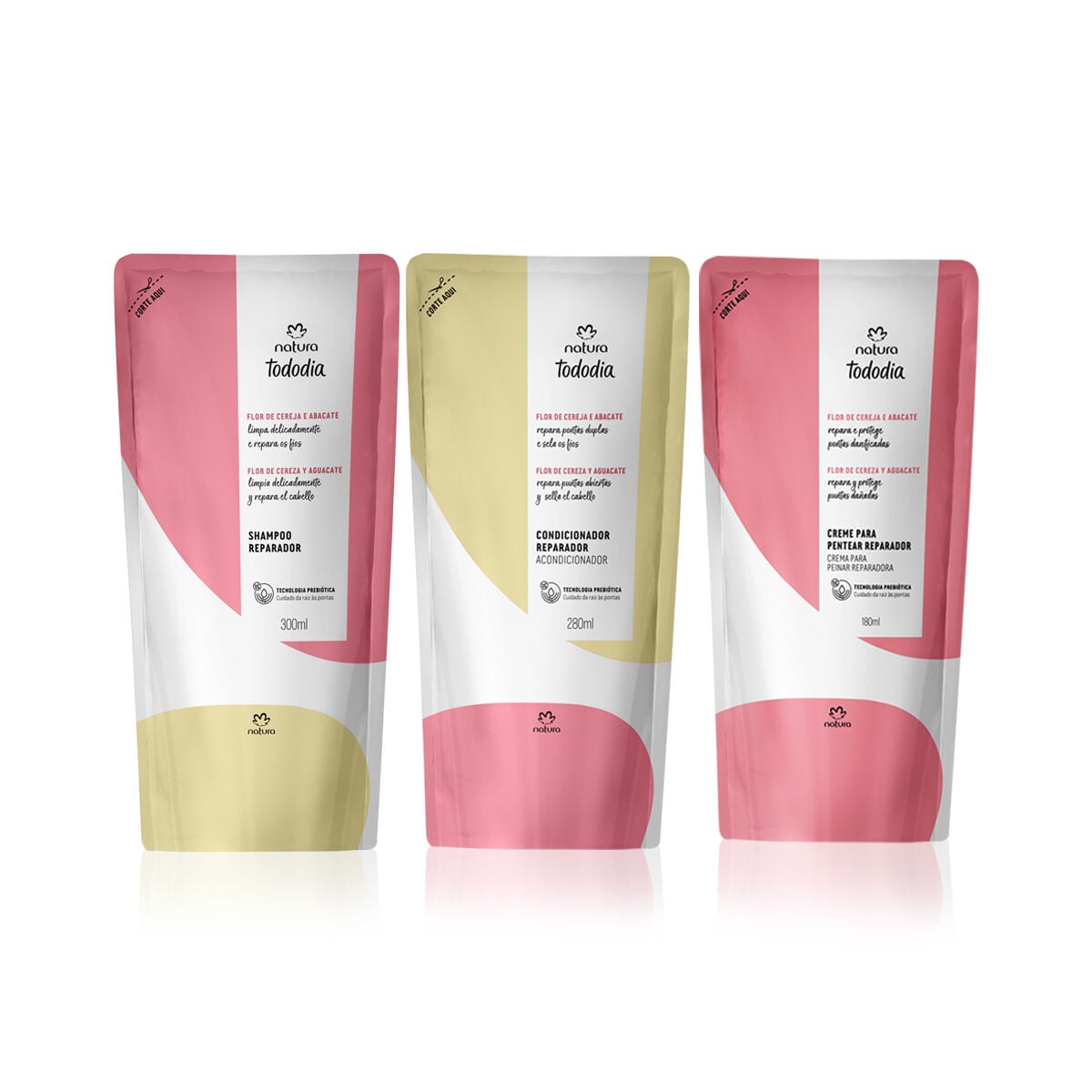 Kit Refil Natura Tododia Shampoo, Condicionador e Creme para Pentear Reparador (3 Produtos)