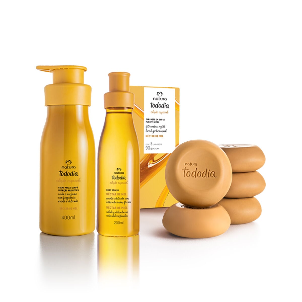 Kit Tododia Body Splash Desodorante Colonia, Creme Desodorante Nutritivo Corporal e Sabonete em Barra Nectar de Mel 3 Produtos