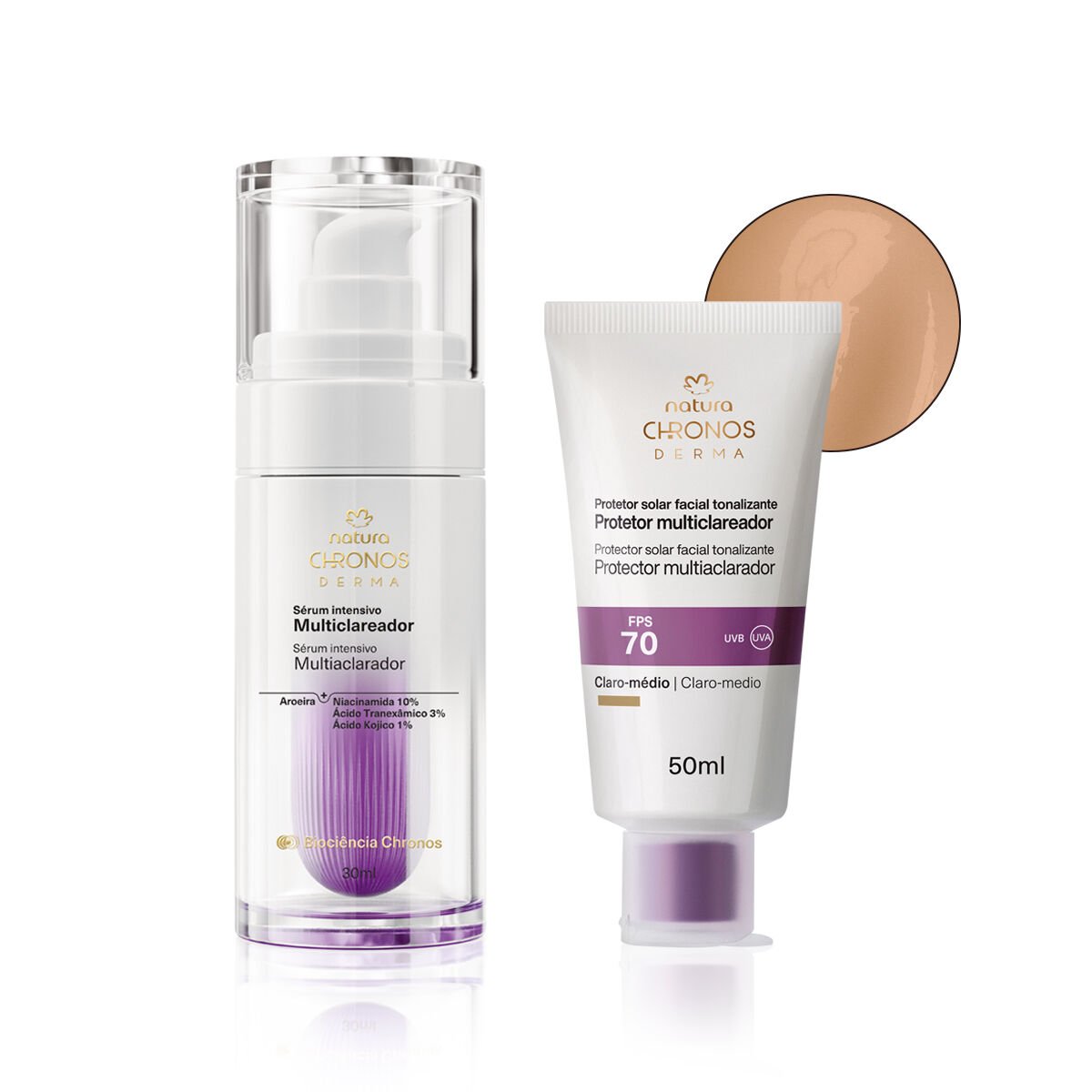 Kit Sérum Multiclareador e Protetor Multiclareador FPS 70 Médio Claro Chronos Derma