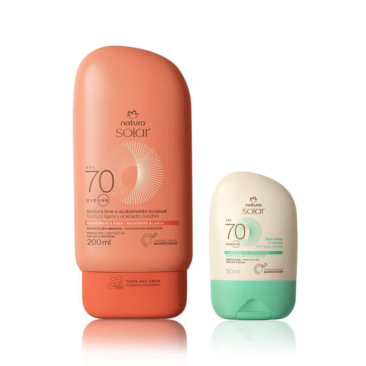 Kit Protetor Solar Facial Pele Mista a Oleosa e Protetor Solar Corporal Fps 70 Natura Solar