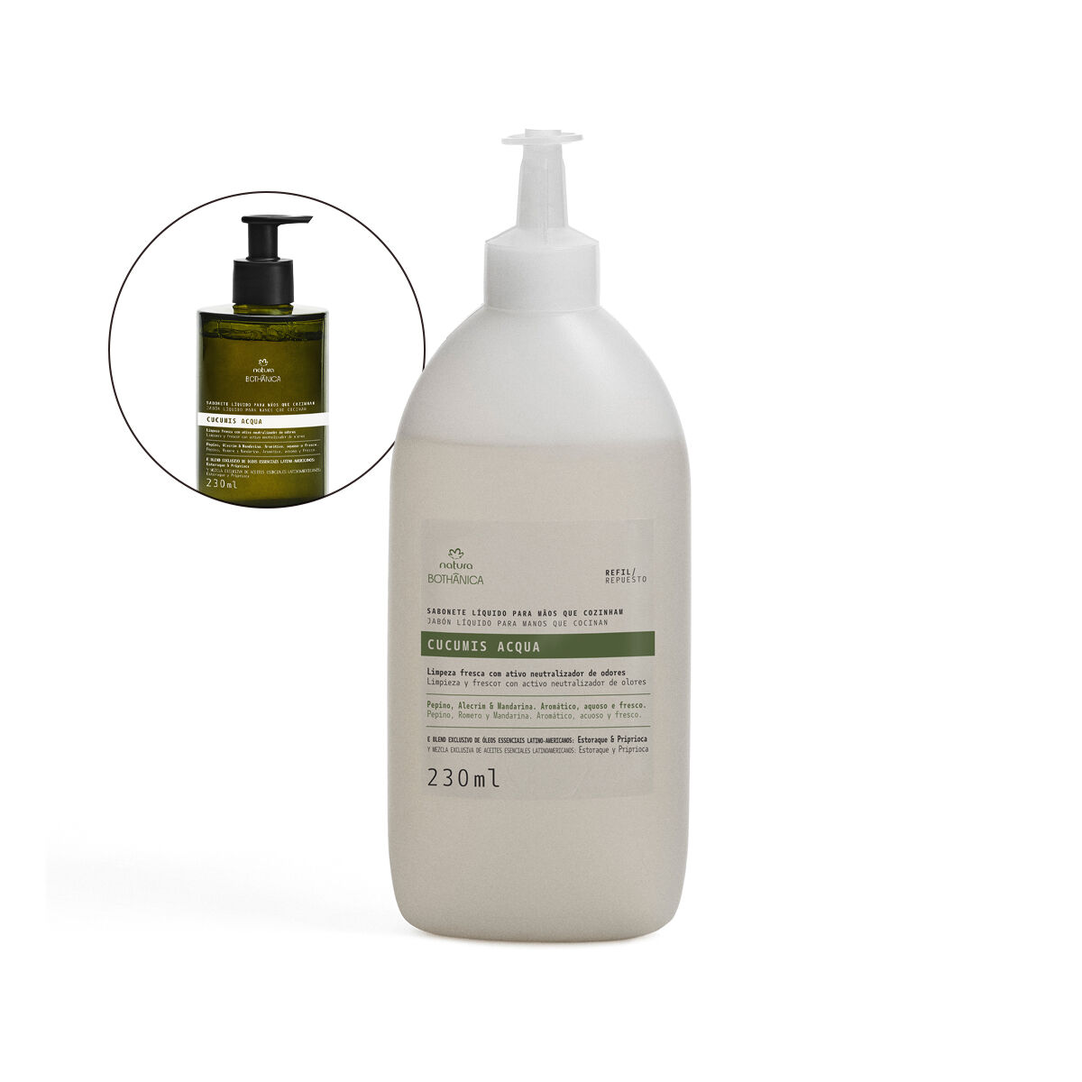 Refil Sabonete Liquido para Mãos Que Cozinham Bothanica Cucumis Acqua 230 Ml