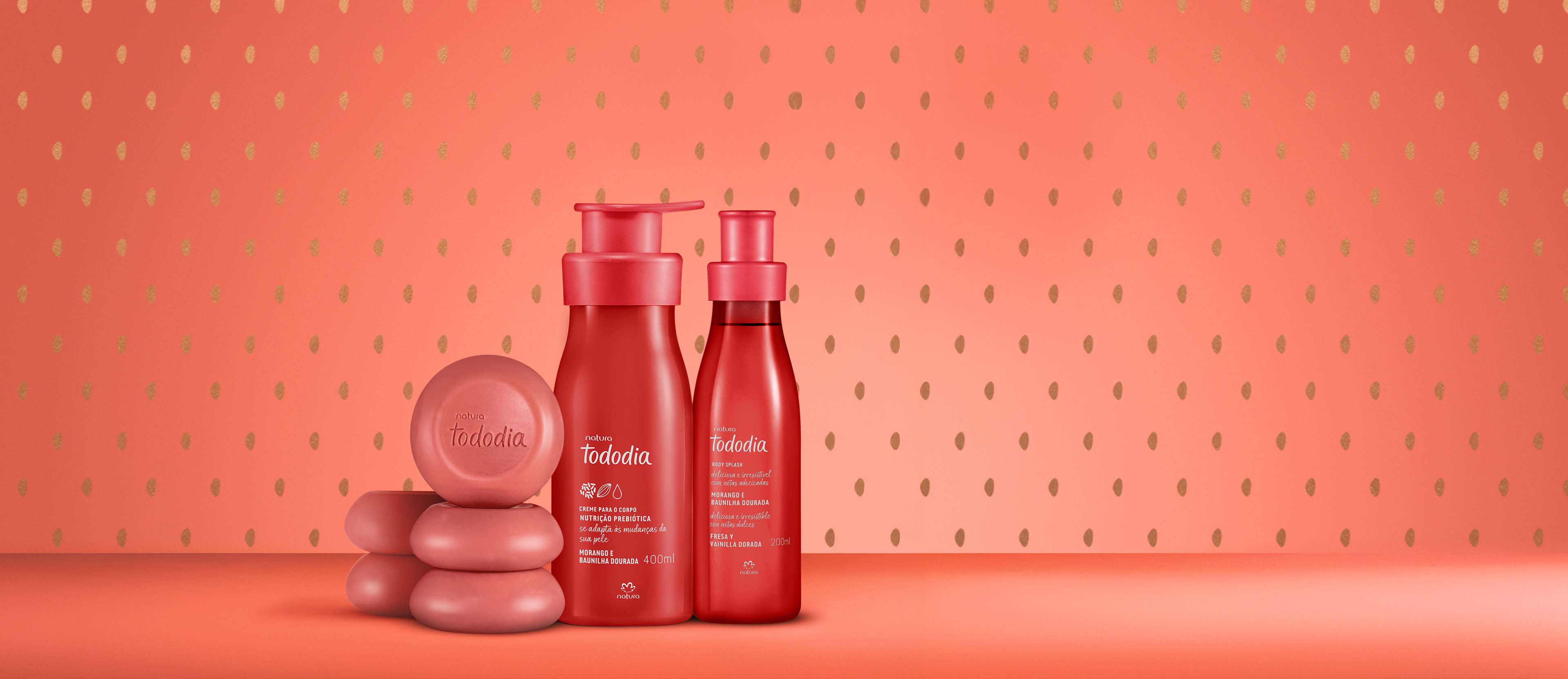 Kit Tododia Morango e Baunilha Dourada com Hidratante, Body Splash e Sabonete